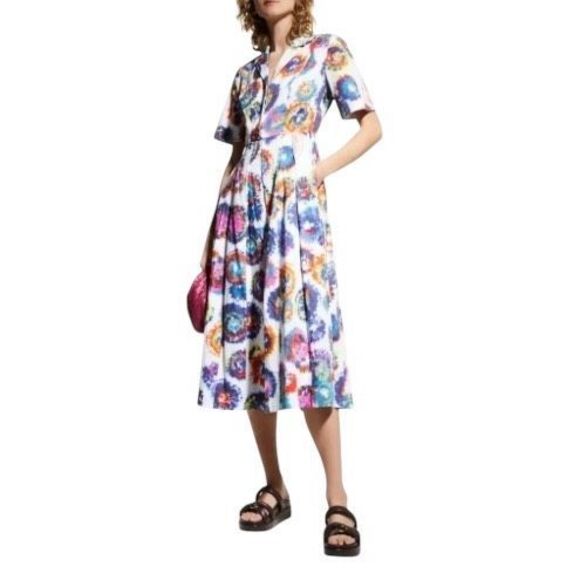 Jason Wu Collection Tie-Dye Pleated Midi 100% Cotton Shirtdress NWT Size 2 - Picture 1 of 7